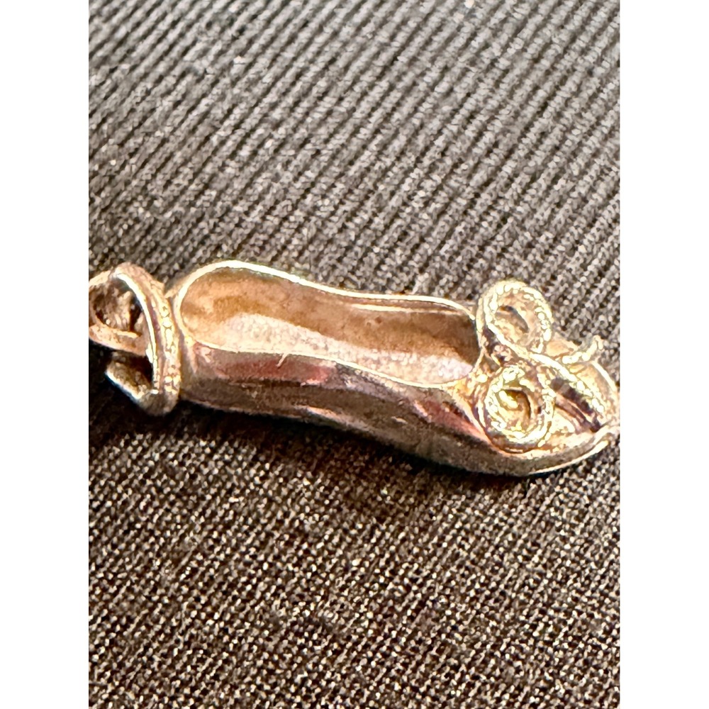 Vintage Sterling Silver Ballet Flat Slipper Shoe Charm Pendant with Bow Detail